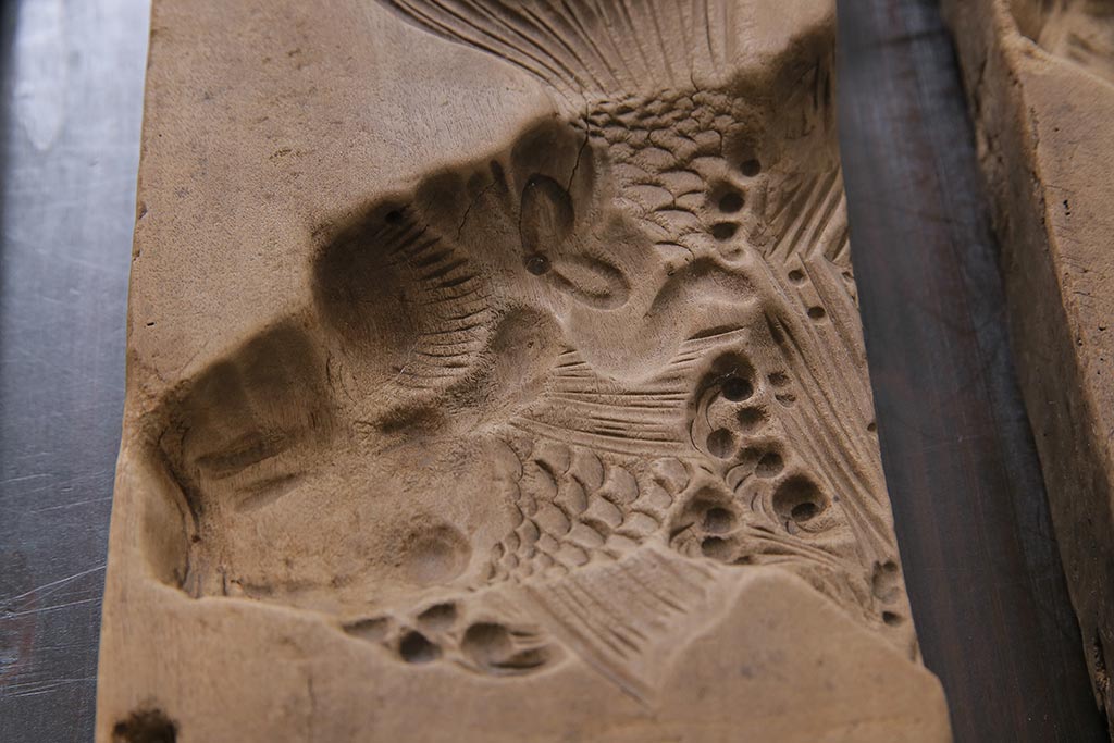 アンティーク雑貨　昭和レトロ　和菓子屋さんで使われていた木製の古い菓子型(鯛・宝船)4点セット