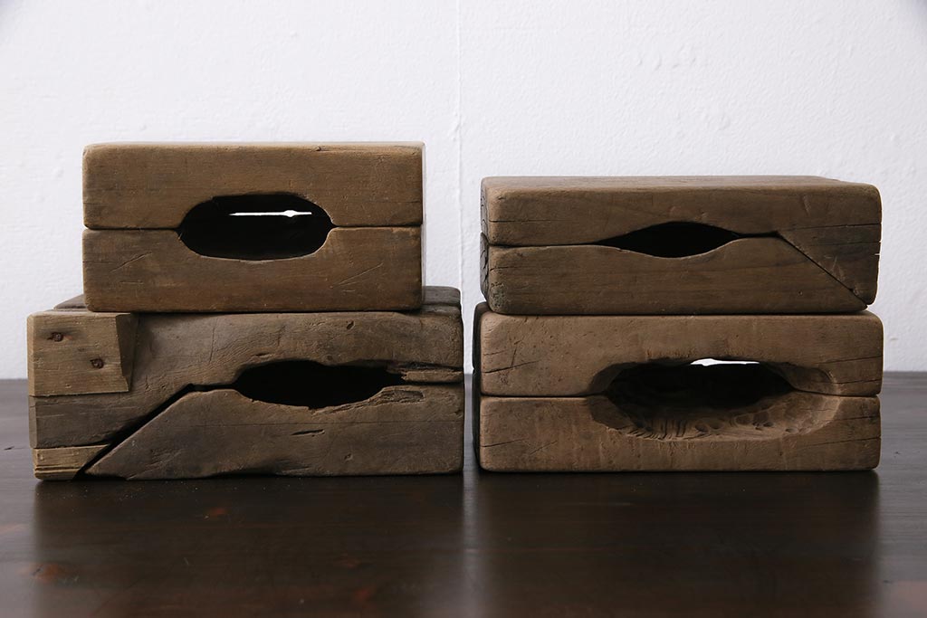 アンティーク雑貨　昭和レトロ　和菓子屋さんで使われていた木製の古い菓子型(鯛・宝船)4点セット