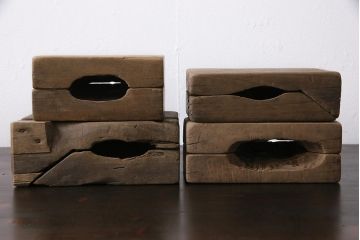 アンティーク雑貨　昭和レトロ　和菓子屋さんで使われていた木製の古い菓子型(鯛・宝船)4点セット