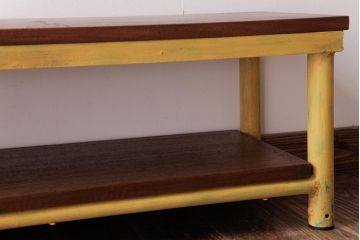 レトロ家具　古材リメイク　栗材一枚板　レトロな味わいが魅力のローボード(オープンラック、ベンチ、飾り棚)