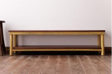 レトロ家具　古材リメイク　栗材一枚板　レトロな味わいが魅力のローボード(オープンラック、ベンチ、飾り棚)
