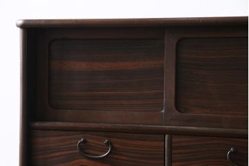 和製アンティーク　ラフジュオリジナルガラス　縞黒檀　上質な和の雰囲気漂う戸棚(収納棚、茶棚)