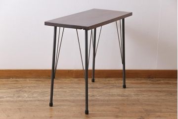 和製アンティーク　リメイク　桜材一枚板　古い木の質感が味わい深い鉄脚テーブル(コンソールテーブル、作業台)