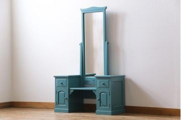 ビンテージ　松本民芸家具　特注品　リペイント　爽やかなカラーが目を引くドレッサー(鏡台)