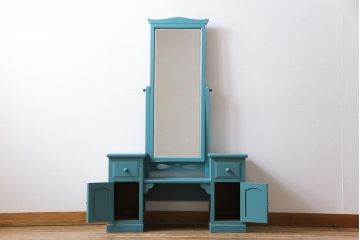 ビンテージ　松本民芸家具　特注品　リペイント　爽やかなカラーが目を引くドレッサー(鏡台)