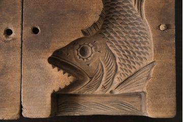 アンティーク雑貨　昭和レトロ　和菓子屋さんで使われていた木製の古い菓子型(鯱/しゃちほこ、「阿/あ」)