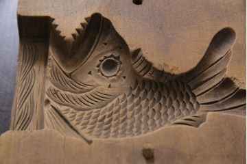 アンティーク雑貨　昭和レトロ　和菓子屋さんで使われていた木製の古い菓子型(鯱/しゃちほこ、「阿/あ」)