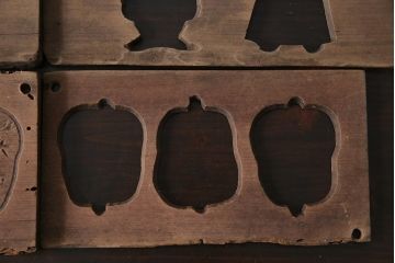 アンティーク雑貨　古民具　昭和初期(戦前)　力士・行司・呼出・軍配　味のある木製の菓子型3点セット