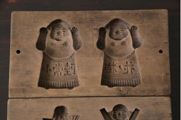 アンティーク雑貨　古民具　昭和初期(戦前)　力士・行司・呼出・軍配　味のある木製の菓子型3点セット