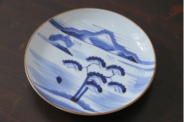 古民具・骨董　幕末期　山水図　趣深いアンティークの大皿(和食器)