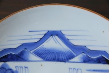 古民具・骨董　幕末期　山水図　趣深いアンティークの大皿(和食器)