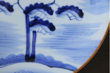 古民具・骨董　幕末期　山水図　趣深いアンティークの大皿(和食器)
