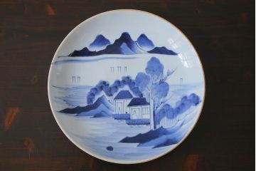 古民具・骨董　幕末期　山水図　アンティーク大皿(和食器)