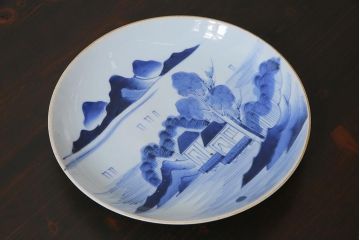 古民具・骨董　幕末期　山水図　アンティーク大皿(和食器)
