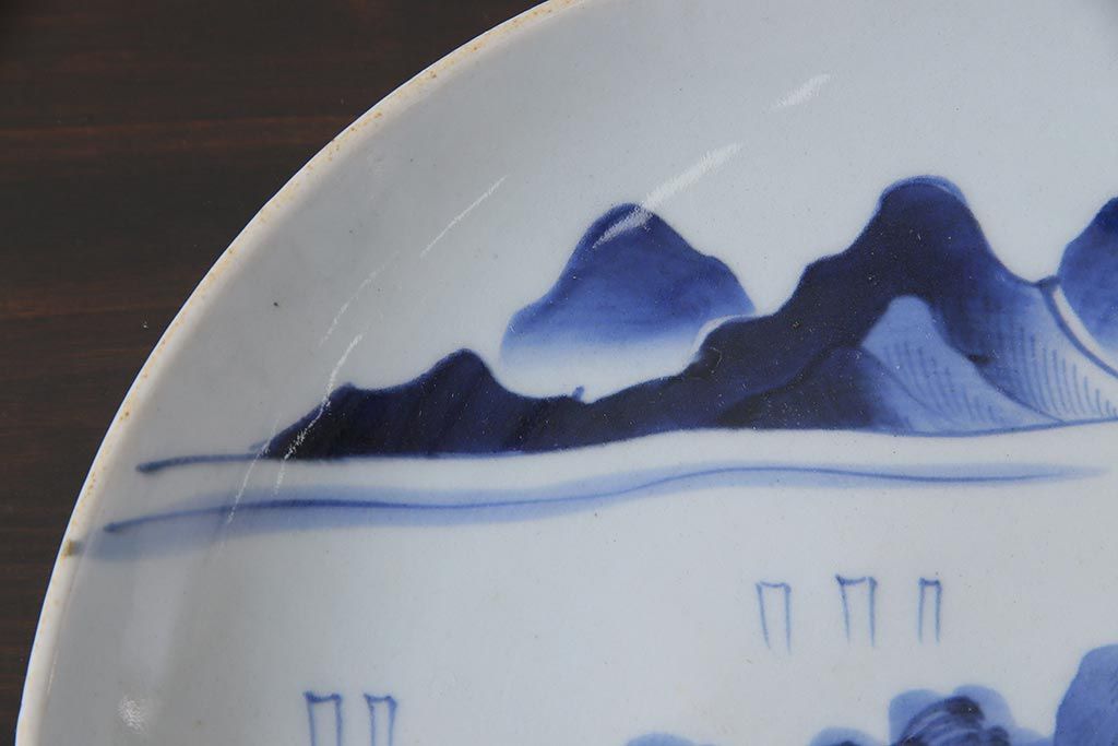 古民具・骨董　幕末期　山水図　アンティーク大皿(和食器)