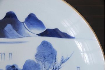 古民具・骨董　幕末期　山水図　アンティーク大皿(和食器)