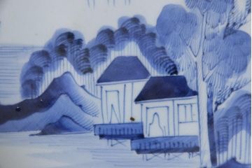 古民具・骨董　幕末期　山水図　アンティーク大皿(和食器)