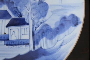 古民具・骨董　幕末期　山水図　アンティーク大皿(和食器)