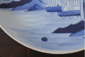 古民具・骨董　幕末期　山水図　アンティーク大皿(和食器)