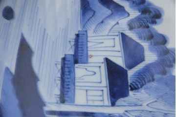 古民具・骨董　幕末期　山水図　アンティーク大皿(和食器)