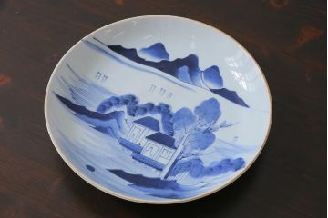古民具・骨董　幕末期　山水図　アンティーク大皿(和食器)