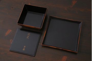 アンティーク雑貨　和製アンティーク　大正昭和初期　螺鈿入り　盆付き木製角菓子器(漆器、手箱)