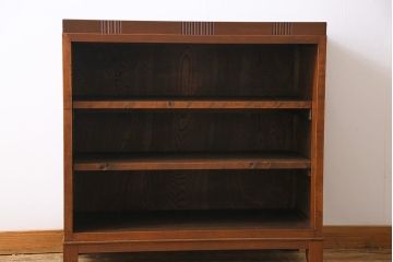 レトロ家具　昭和レトロ　当店リメイク　縦ラインがアクセントの温もり溢れる脚付きオープンラック(飾り棚)
