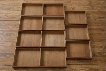 レトロ家具　昭和レトロ　タモ・ブナ材　ワークスペースにおすすめな温もり溢れる縦型小引き出し(サイドチェスト)