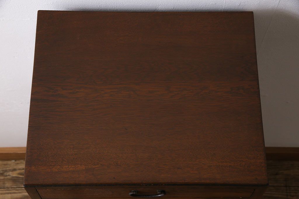 レトロ家具　昭和レトロ　タモ・ブナ材　ワークスペースにおすすめな温もり溢れる縦型小引き出し(サイドチェスト)