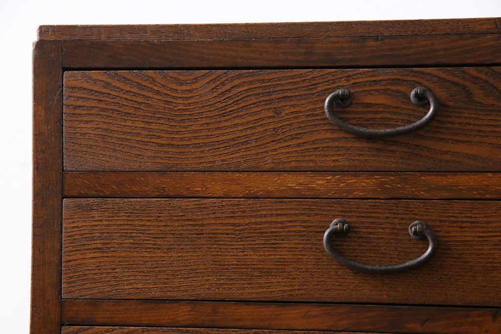 レトロ家具　昭和レトロ　タモ・ブナ材　ワークスペースにおすすめな温もり溢れる縦型小引き出し(サイドチェスト)