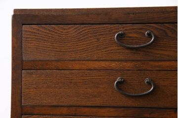 レトロ家具　昭和レトロ　タモ・ブナ材　ワークスペースにおすすめな温もり溢れる縦型小引き出し(サイドチェスト)