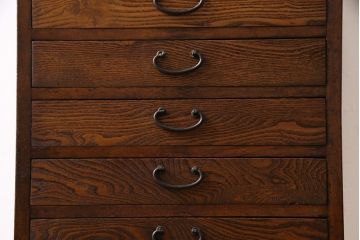 レトロ家具　昭和レトロ　タモ・ブナ材　ワークスペースにおすすめな温もり溢れる縦型小引き出し(サイドチェスト)