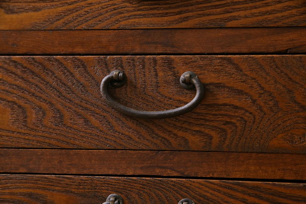 レトロ家具　昭和レトロ　タモ・ブナ材　ワークスペースにおすすめな温もり溢れる縦型小引き出し(サイドチェスト)