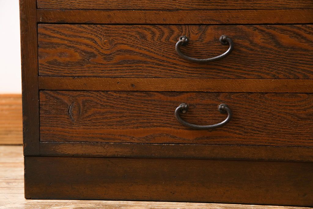 レトロ家具　昭和レトロ　タモ・ブナ材　ワークスペースにおすすめな温もり溢れる縦型小引き出し(サイドチェスト)