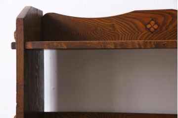レトロ家具　昭和レトロ　タモ材　象嵌がポイントになったブックシェルフ(本棚、飾り棚、オープンラック)