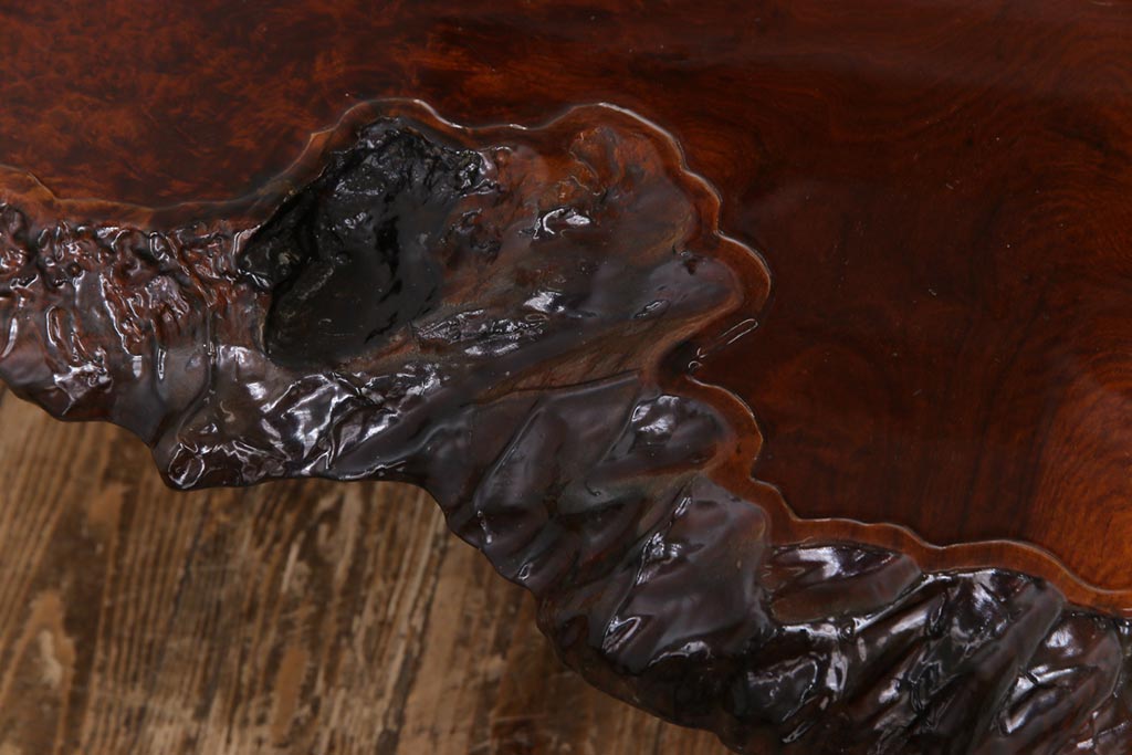 ヴィンテージ家具　ビンテージ　花梨(カリン)材　鳥眼杢　厚い天板が存在感を放つ座卓(テーブル)