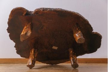 ヴィンテージ家具　ビンテージ　花梨(カリン)材　鳥眼杢　厚い天板が存在感を放つ座卓(テーブル)