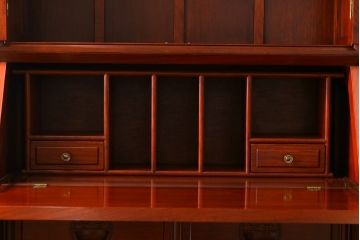 ビンテージ　高級唐木家具　花鳥図　美しい象嵌があしらわれたビューローブックケース(ライティングビューロー、本箱、飾り棚、ワークデスク、ヴィンテージ、在宅用、在宅ワーク)(定価約65万円)