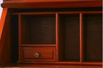 ビンテージ　高級唐木家具　花鳥図　美しい象嵌があしらわれたビューローブックケース(ライティングビューロー、本箱、飾り棚、ワークデスク、ヴィンテージ、在宅用、在宅ワーク)(定価約65万円)