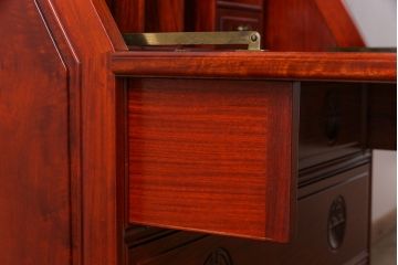 ビンテージ　高級唐木家具　花鳥図　美しい象嵌があしらわれたビューローブックケース(ライティングビューロー、本箱、飾り棚、ワークデスク、ヴィンテージ、在宅用、在宅ワーク)(定価約65万円)