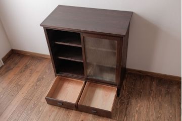 アンティーク家具　和製アンティーク　天板リメイク　モダンシックな雰囲気漂う収納棚(カウンターテーブル、食器棚、本箱)