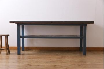 ヴィンテージ家具　ビンテージ　ジャンクさが魅力的なアイアンフレームの作業台(鉄脚テーブル)(1)