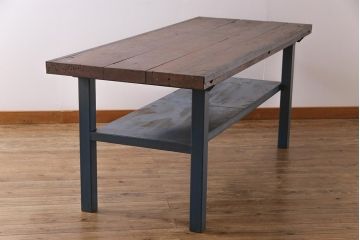 ヴィンテージ家具　ビンテージ　ジャンクさが魅力的なアイアンフレームの作業台(鉄脚テーブル)(1)