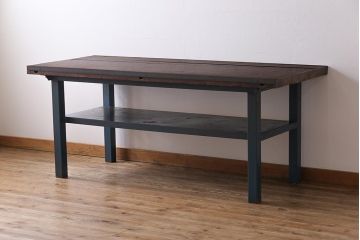 ヴィンテージ家具　ビンテージ　ジャンクさが魅力的なアイアンフレームの作業台(鉄脚テーブル)(2)