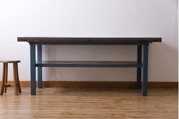 ヴィンテージ家具　ビンテージ　ジャンクさが魅力的なアイアンフレームの作業台(鉄脚テーブル)(2)