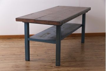 ヴィンテージ家具　ビンテージ　ジャンクさが魅力的なアイアンフレームの作業台(鉄脚テーブル)(2)