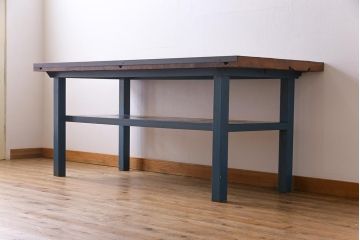 ヴィンテージ家具　ビンテージ　ジャンクさが魅力的なアイアンフレームの作業台(鉄脚テーブル)(2)