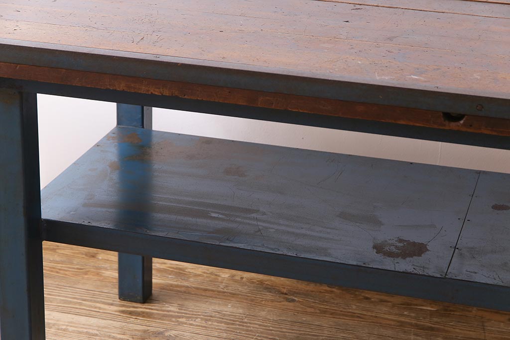 ヴィンテージ家具　ビンテージ　ジャンクさが魅力的なアイアンフレームの作業台(鉄脚テーブル)(3)