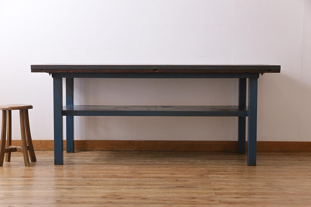 ヴィンテージ家具　ビンテージ　ジャンクさが魅力的なアイアンフレームの作業台(鉄脚テーブル)(3)