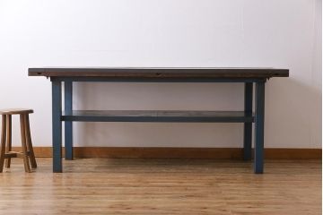 ヴィンテージ家具　ビンテージ　ジャンクさが魅力的なアイアンフレームの作業台(鉄脚テーブル)(3)